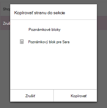Ponuka Kopírovať stranu vo OneNote pre Android