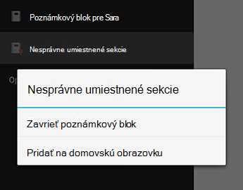Príkaz Zavrieť poznámkový blok vo OneNote pre Android