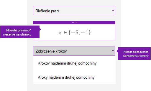Tlačidlo Zobraziť kroky na pracovnej table Matematika
