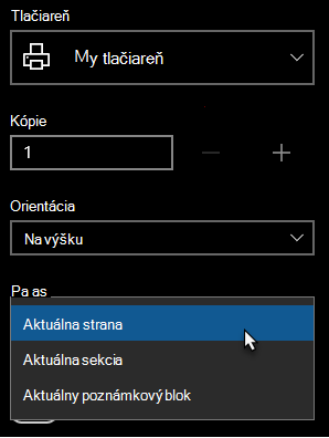 Dialógové okno Tlačiareň s vybratou jednou stranou
