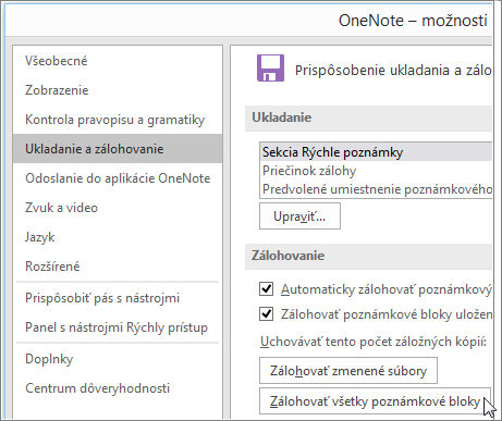 Screenshot of the OneNote Options dialog box in OneNote 2016.