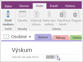 Snímka obrazovky s postupom zmeny časovej pečiatky na strane vo OneNote 2016.