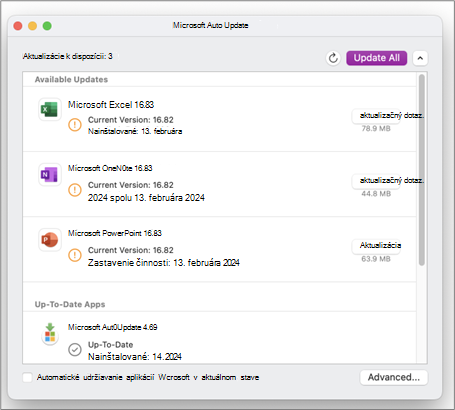 Microsoft AutoUpdate Aktualizovať všetko