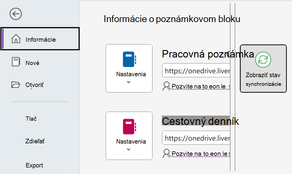 Zobrazenie stavu synchronizácie pre OneNote vo Windowse.