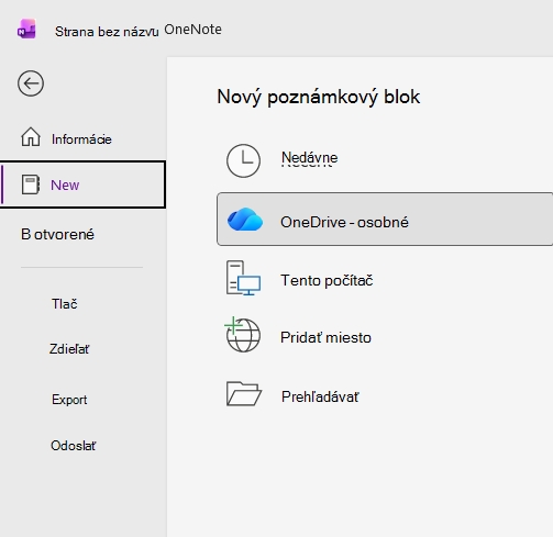 Proces vytvorenia nového poznámkového bloku vo OneNote