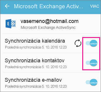 Kontrola nastavení synchronizácie