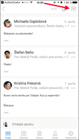 Správu môžete archivovať ťuknutím na tlačidlo Archivovať