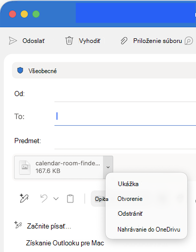 Možnosti rozbaľovacieho zoznamu Priložiť súbor v Outlooku pre Mac