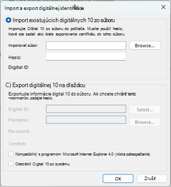 Vyberte položku Prehľadávať a vyhľadajte digitálny identifikátor a zadajte heslo, ktoré ste zadali pri exporte certifikátu do tohto súboru