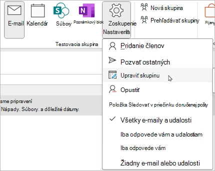 Na páse s nástrojmi vyberte položku Nastavenia > skupiny Upraviť skupinu