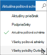 Pomocou rozbaľovacej ponuky vyberte inú poštovú schránku alebo podpriečinok.