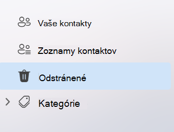 Snímka obrazovky zobrazujúca ľavú navigáciu v aplikácii People v novom Outlooku