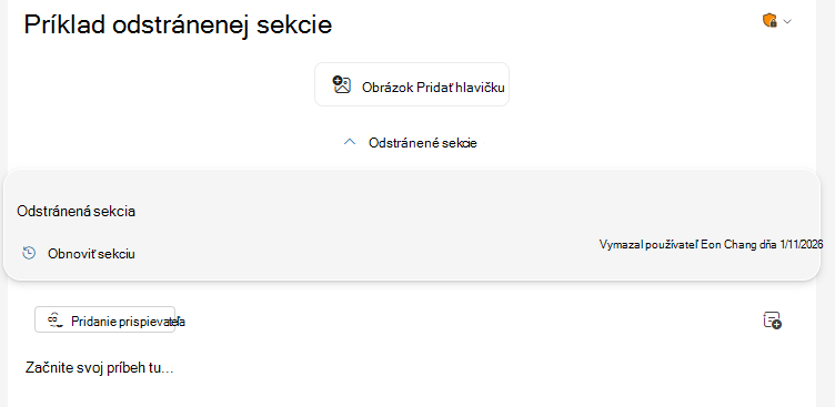 Prepínač Odstránené sekcie sa nachádza v hornej časti vydania