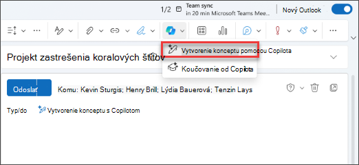 Možnosť rozbaľovacej ponuky Koncept s Copilotom v novom Outlooku