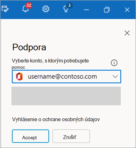 Snímka obrazovky Kontaktovať podporu