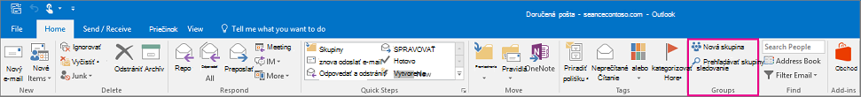 Možnosti skupín na hlavnom páse s nástrojmi v Outlooku
