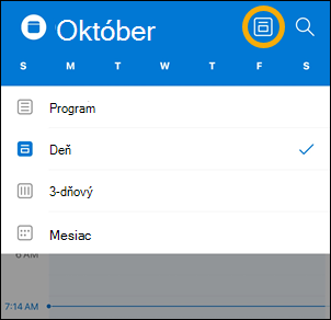 Možnosti tlačidla zobrazenia Kalendár v systéme iOS