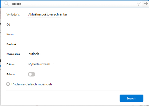 Ponuka filtrov na vyhľadávanie.