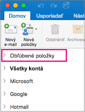 Obľúbené položky v hornej časti zoznamu priečinkov na bočnom paneli