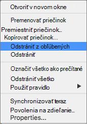 Možnosť Odstrániť z obľúbených položiek v kontextovej ponuke