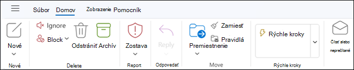 Pás s nástrojmi v novom Outlooku pre Windows