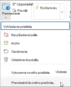 Vyberte položku Premiestniť a vyberte priečinok, do ktorého chcete premiestniť správu.