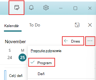 Nastavenie tably Môj deň na zobrazenie Dnes a Agenda
