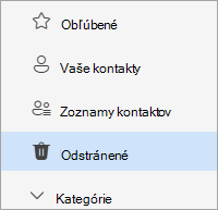 Snímka obrazovky so zoznamom priečinkov People s vybratou položkou Odstránený priečinok