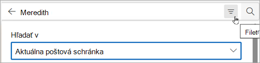 Použitie filtra na zobrazenie rozšírených filtrov vyhľadávania
