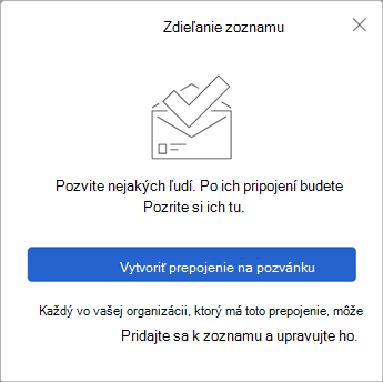 Keď vyberiete položku Zdieľať zoznam, aplikácia To Do vytvorí prepojenie s pozvánkou a odošle sa ostatným.