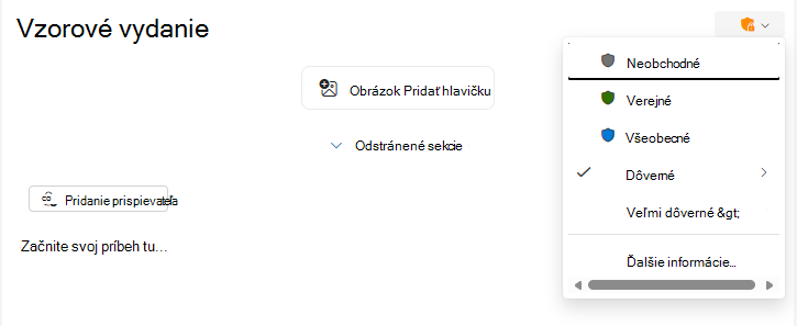 Tlačidlo Označenie citlivosti pre bulletiny Outlooku