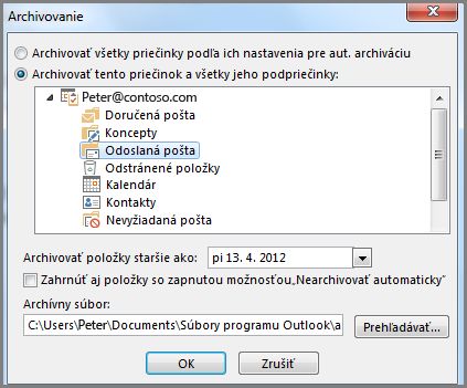 Dialógové okno Archivovanie