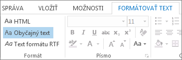 Možnosti formátov správy na karte Formátovať text