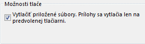 Možnosti tlače súborov príloh v dialógovom okne Tlačiť