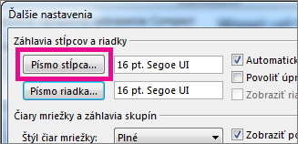 Kliknite na položku Písmo stĺpca a vyberte požadované možnosti