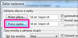 Kliknite na položku Písmo riadka a a vyberte požadované možnosti.
