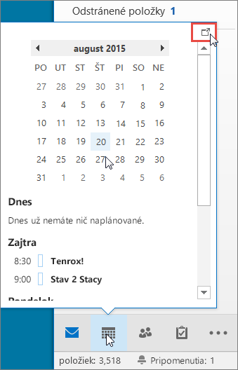 Náhľad kalendára s vyvolanou ikonou ukotvenia