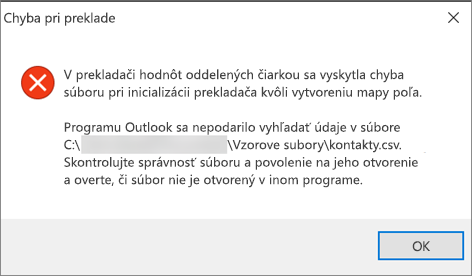 Toto je chybové hlásenie, ktoré sa zobrazí, keď je súbor .csv prázdny.