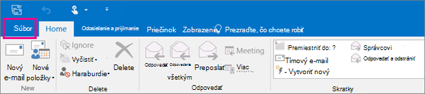 Takto vyzerá pás s nástrojmi v Outlooku 2016.