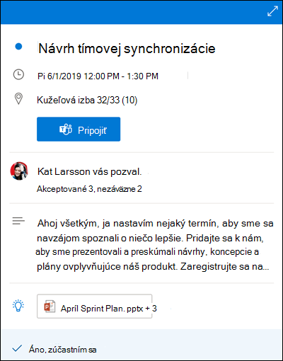 Calendar Náhľad pre Outlook pre web.
