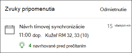 Príklad pripomenutia pre Outlook pre web.
