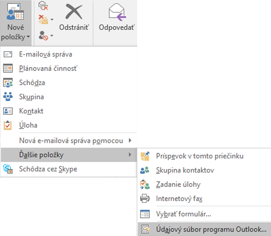 Vytvorenie nového údajového súboru Outlooku