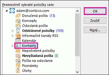 Presunutie kontaktu do priečinka Kontakty