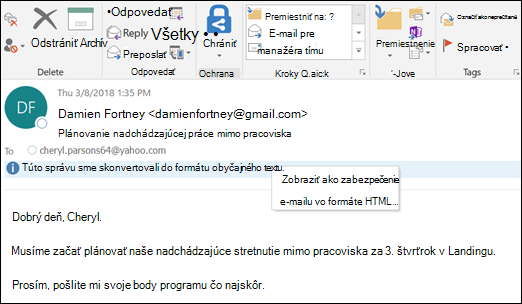 Kliknutím na informačný panel sa zobrazí vo formáte HTML.