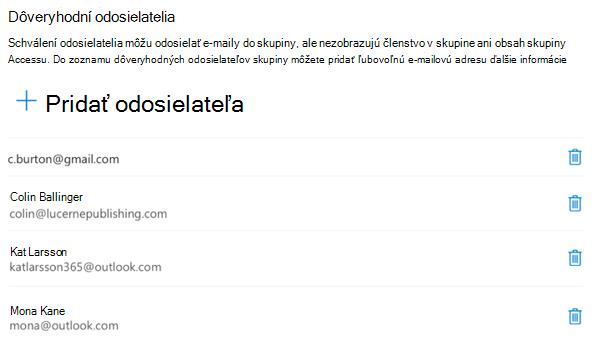 Odosielateľov môžete kedykoľvek pridať alebo odstrániť.