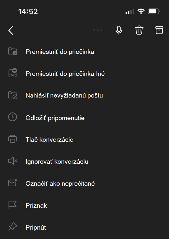 Ponuka s tromi bodkami v hornej časti obrazovky pre Outlook Mobile