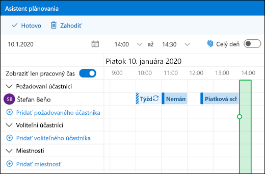 Rozvrhový asistent zobrazujúci kombinované udalosti v kalendári