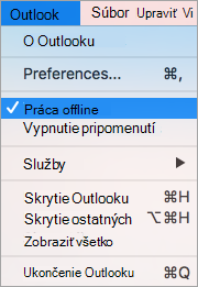 Zobrazuje vybratú možnosť Pracovať offline v ponuke Outlooku