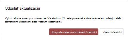 Môžete odoslať aktualizáciu schôdze len pridaným alebo odstráneným účastníkom alebo všetkým účastníkom
