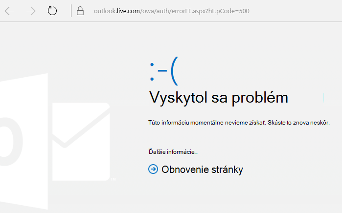 Outlook.com Vyskytol sa problém s kódom chyby 500